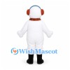 Snowman Mascot Costume with Red Earmuffs and Plaid Scarf