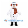 Snowman Mascot Costume with Red Earmuffs and Plaid Scarf