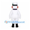Snowman Mascot Costume with Black Top Hat and Blue Plaid Scarf