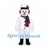 Snowman Mascot Costume with Black Top Hat and Blue Plaid Scarf
