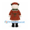 Snowwoman Mascot Costume with Red Dress and Green Apron