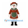 Snowwoman Mascot Costume with Red Dress and Green Apron