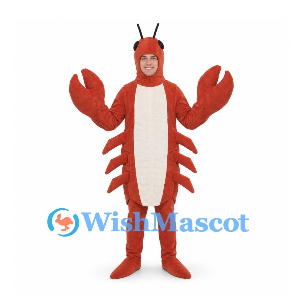 Lobster Mascot Costume in Red with Open Face Hood and Large Claws
