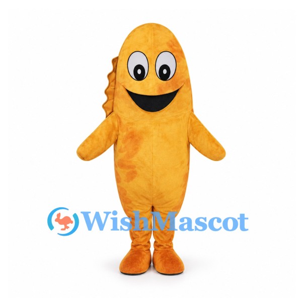 Fish Mascot Costume in Orange with Smiling Face and Side Fins