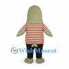 Fish Mascot Costume in Green with Red Striped Shirt