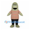 Fish Mascot Costume in Green with Red Striped Shirt