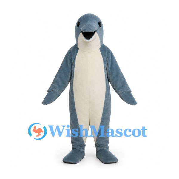 Dolphin Mascot Costume in Blue Gray with White Belly