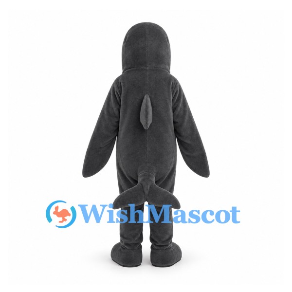 Shark Mascot Costume in Gray with White Belly and Side Fins