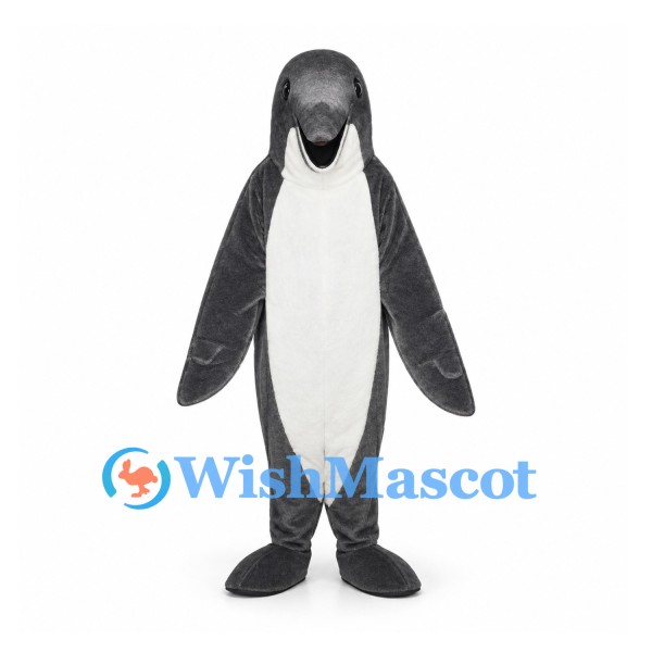 Shark Mascot Costume in Gray with White Belly and Side Fins