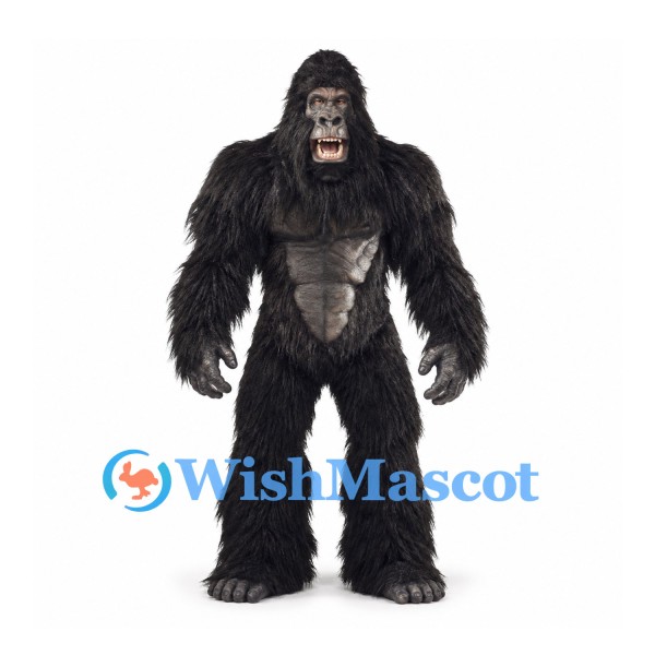 Gorilla Mascot Costume with Long Black Fur and Muscular Chest