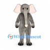 Elephant Mascot Costume in Gray with Pink Ears and Long Trunk
