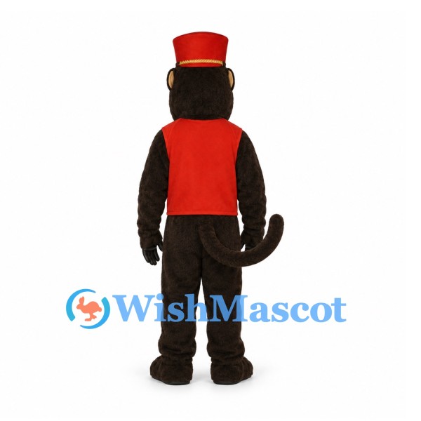 Monkey Mascot Costume with Red Hat and Gold Trimmed Vest