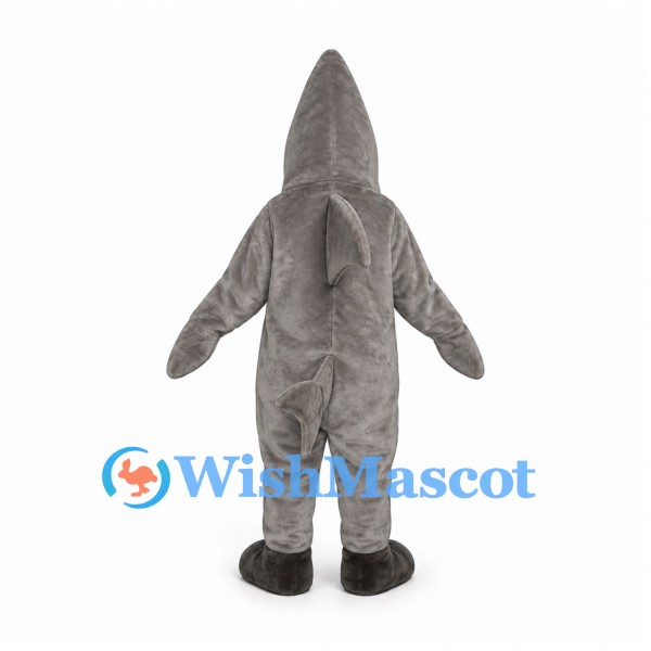 Shark Mascot Costume in Gray with Pointed Head and Toothy Mouth