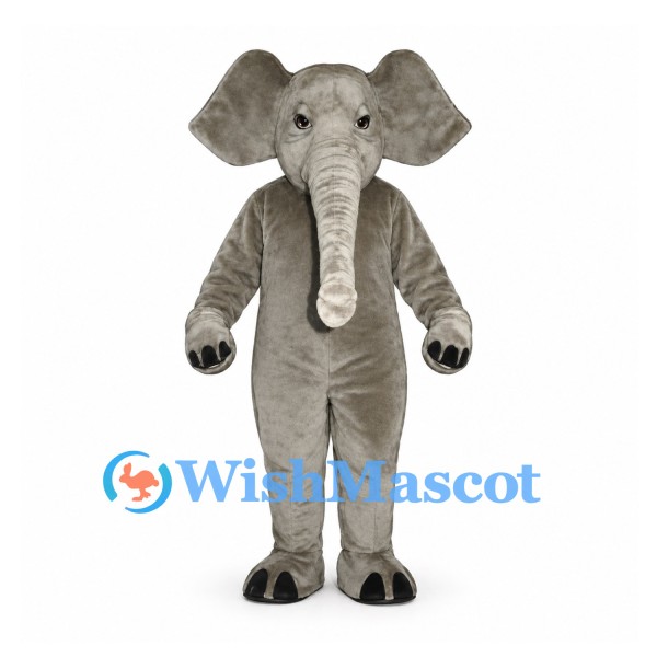 Elephant Mascot Costume in Gray with Long Trunk and Wide Ears