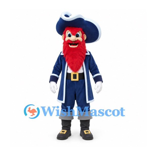 Pirate Mascot Costume with Blue Coat and Red Beard