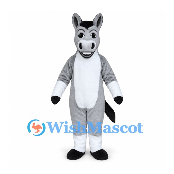 Donkey Mascot Costume in Gray with White Muzzle and Belly