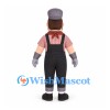 Worker Mascot Costume with Gray Cap and Black Overalls