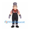 Worker Mascot Costume with Gray Cap and Black Overalls