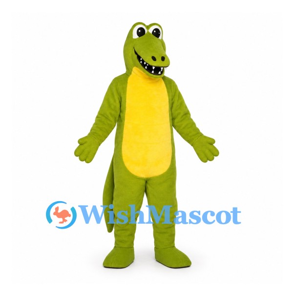 Crocodile Mascot Costume in Green with Yellow Belly