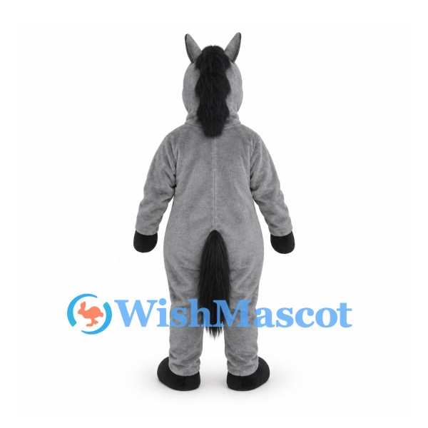 Donkey Mascot Costume in Gray with Black Mane and Tail