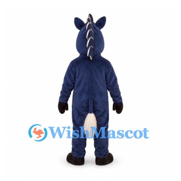 Horse Mascot Costume in Navy Blue with White Mane and Face Markings