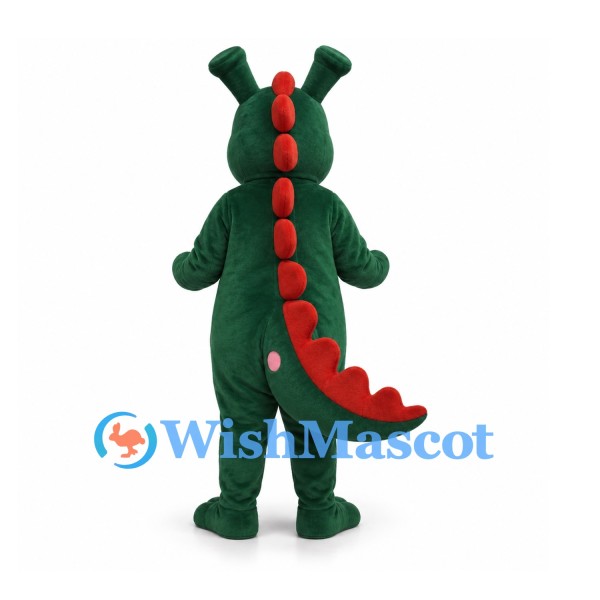 Dragon Mascot Costume in Green with Red Spikes and Yellow Belly