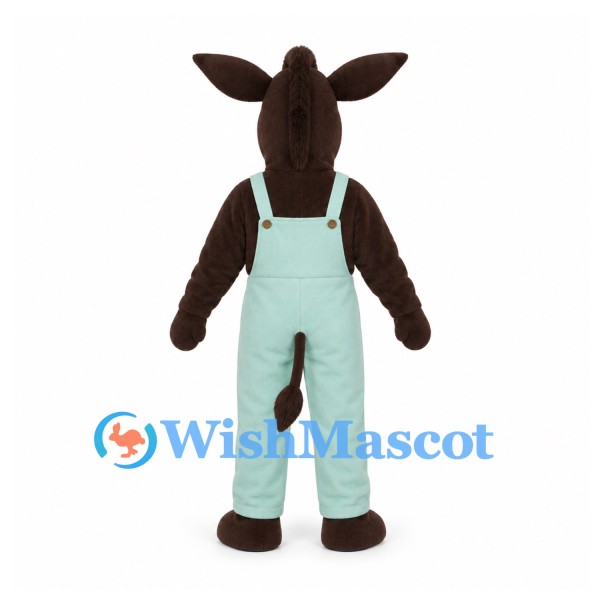 Donkey Mascot Costume in Brown with Mint Green Overalls