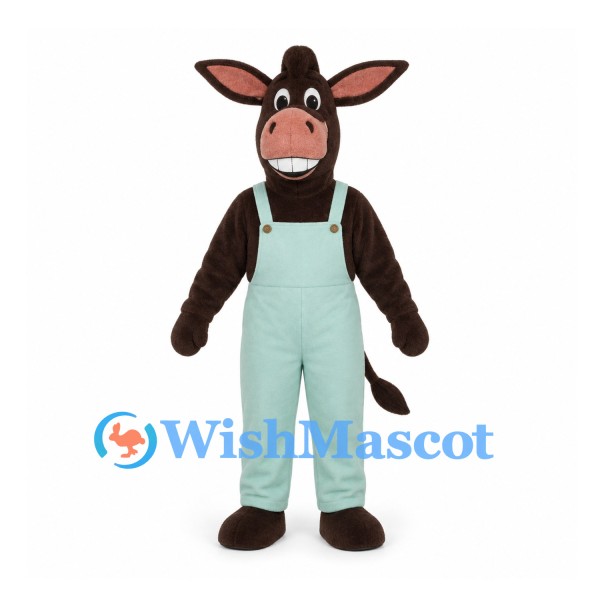 Donkey Mascot Costume in Brown with Mint Green Overalls