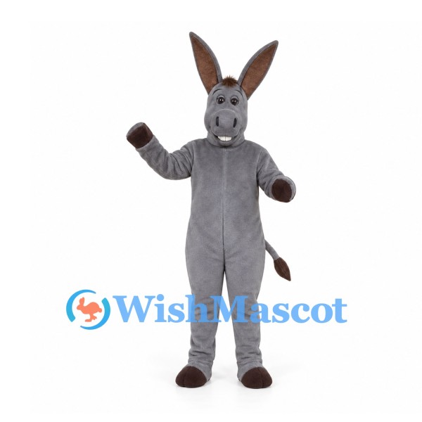 Donkey Mascot Costume in Gray with Tall Ears and Dark Hooves