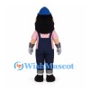 Miner Mascot Costume with Blue Helmet and Navy Overalls