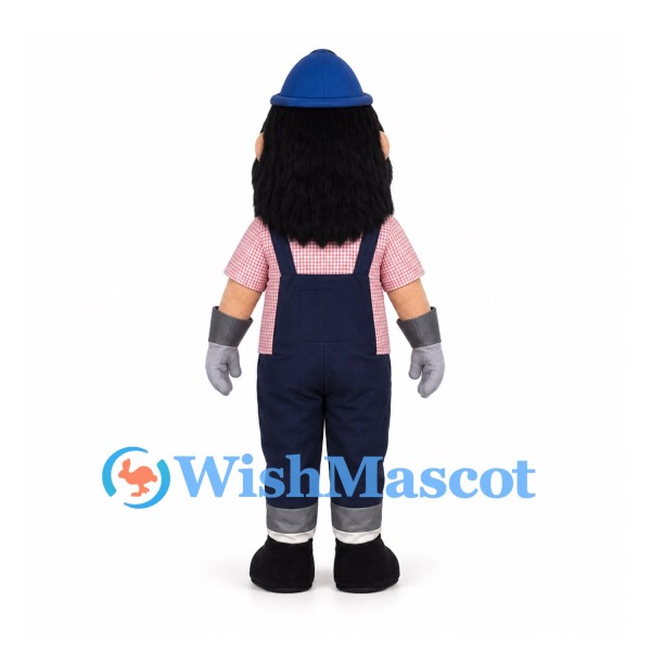 Miner Mascot Costume with Blue Helmet and Navy Overalls