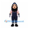 Miner Mascot Costume with Blue Helmet and Navy Overalls