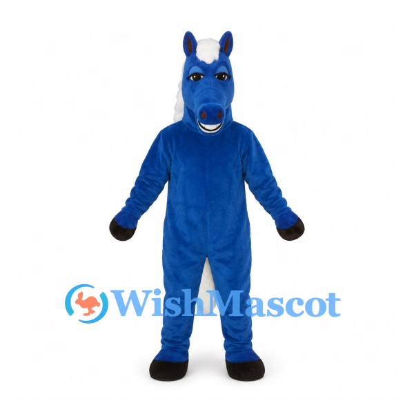 Horse Mascot Costume in Blue with White Mane and Tail