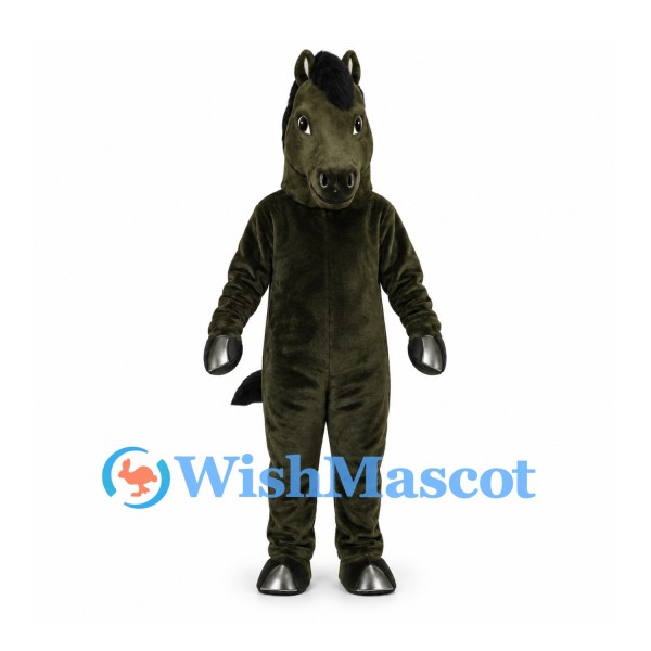 Horse Mascot Costume in Dark Brown with Black Mane