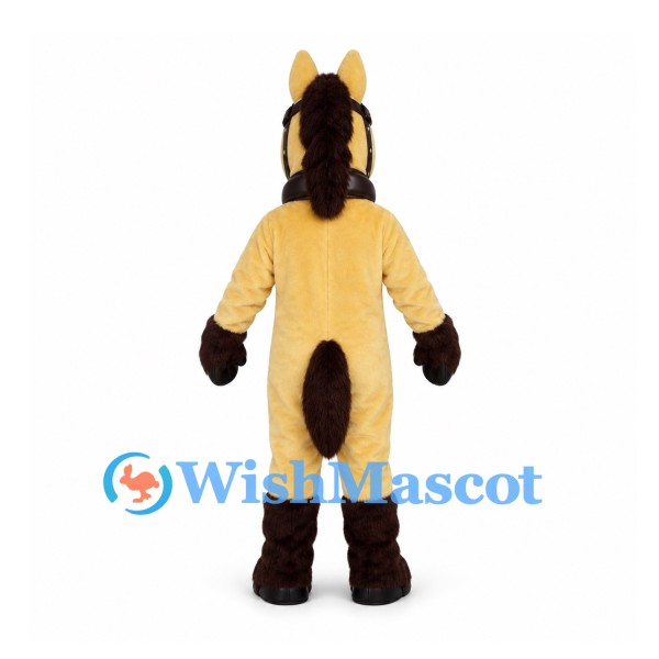Horse Mascot Costume in Tan with Dark Brown Mane and Hooves