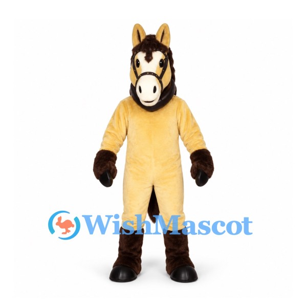 Horse Mascot Costume in Tan with Dark Brown Mane and Hooves