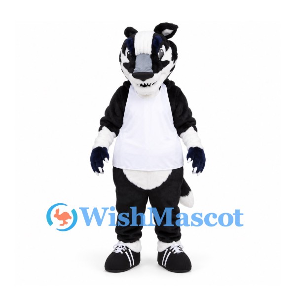 Badger Mascot Costume with White Tank Top and Black Shorts
