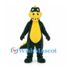 Dinosaur Mascot Costume in Dark Green with Yellow Belly and Spikes