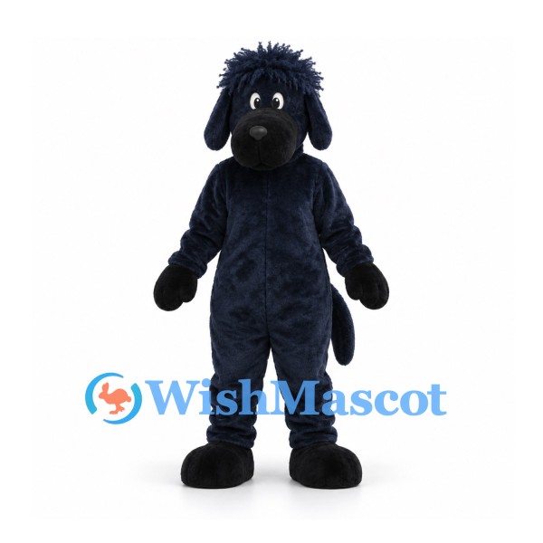 Dog Mascot Costume in Navy Blue with Shaggy Hair and Floppy Ears