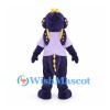 Dragon Mascot Costume in Purple with Lavender Shirt and Yellow Spots