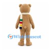 Bear Mascot Costume in Tan with Multicolor Striped Scarf