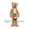 Bear Mascot Costume in Tan with Multicolor Striped Scarf