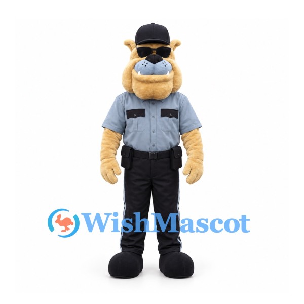 Police Dog Mascot Costume with Blue Shirt and Black Cap