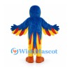 Parrot Mascot Costume in Blue and Yellow with Colorful Wing Feathers