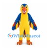 Parrot Mascot Costume in Blue and Yellow with Colorful Wing Feathers