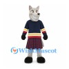 Wolf Mascot Costume with Navy Shirt and Red Plaid Kilt