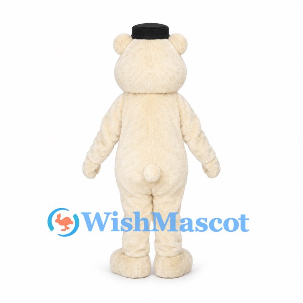 Polar Bear Mascot Costume with Black Bowler Hat