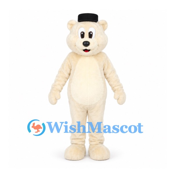 Polar Bear Mascot Costume with Black Bowler Hat