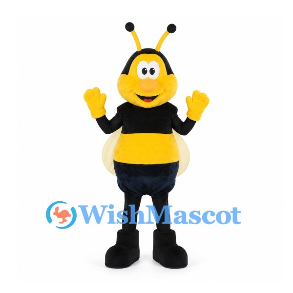 Bee Mascot Costume in Yellow and Black with Cream Wings