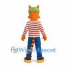 Cat Mascot Costume in Orange with Striped Shirt and Green Cap